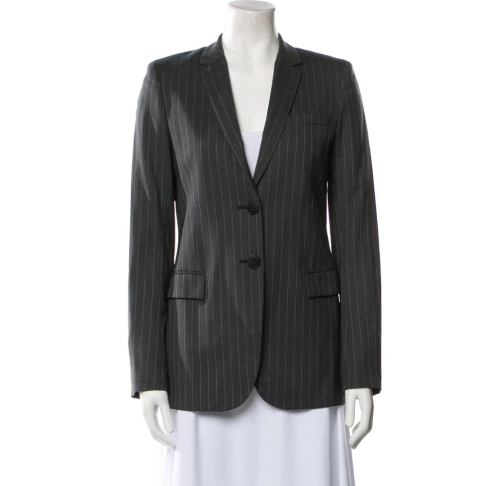 Theory Women's Wool Pinstripe Gray Blazer Size 12